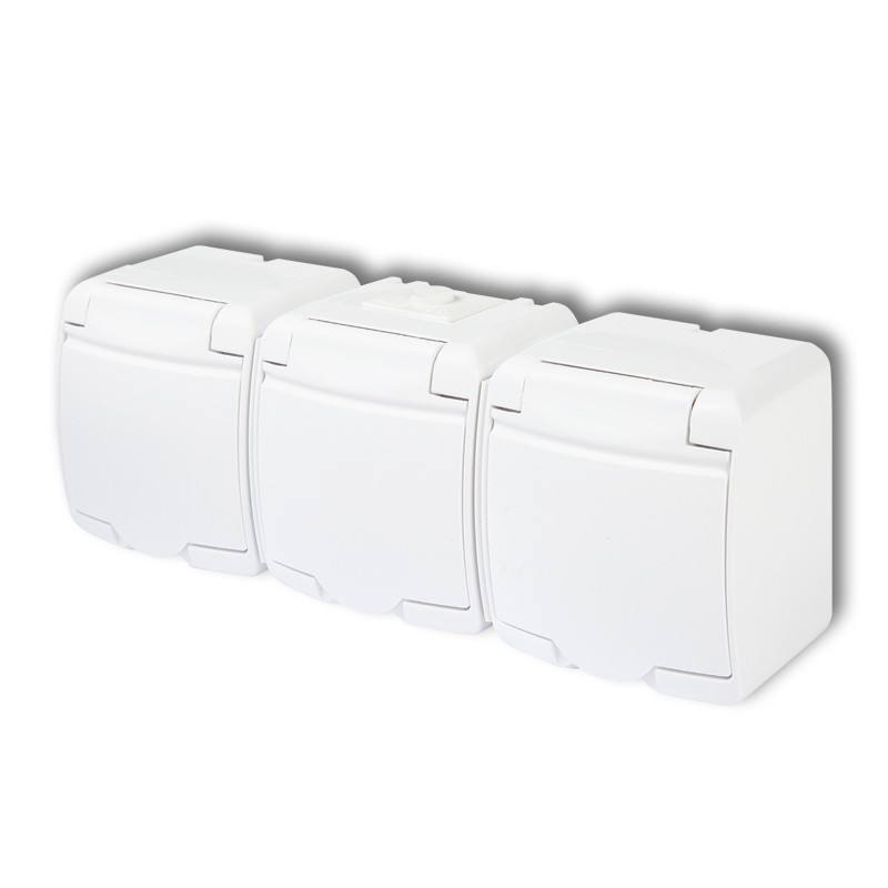 Triple socket with the 3x(2P+Z) earth SCHUKO (white cover; without increased contact protection/shutter)